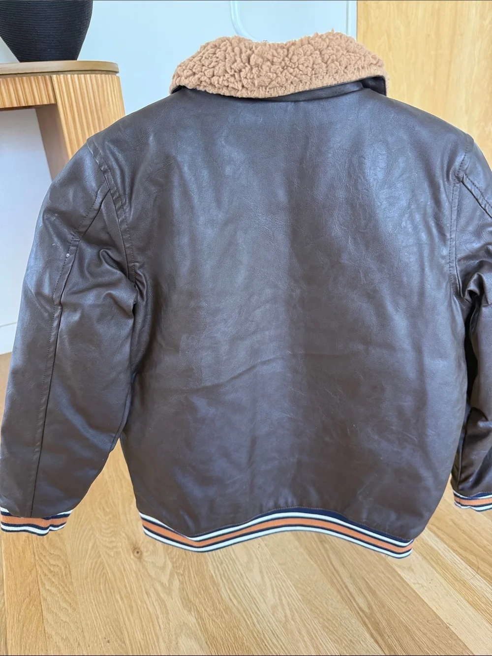 Top Gun-Inspired Brown Faux Leather Kids Jacket w/ Dog Tags